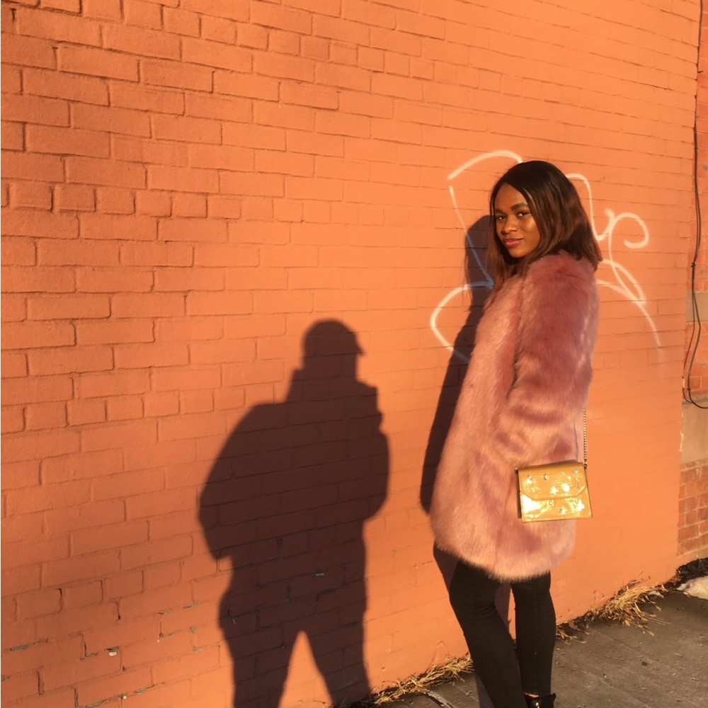 Pink fur jacket from Mango